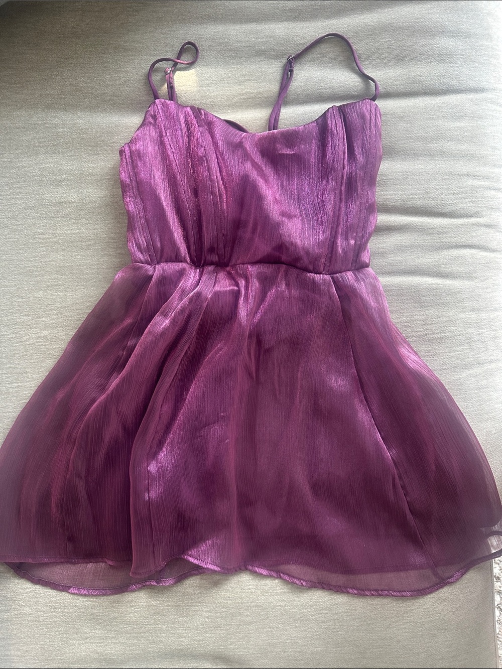 Lucy in the Sky Shimmery Magenta Spaghetti-Strap Mini Dress